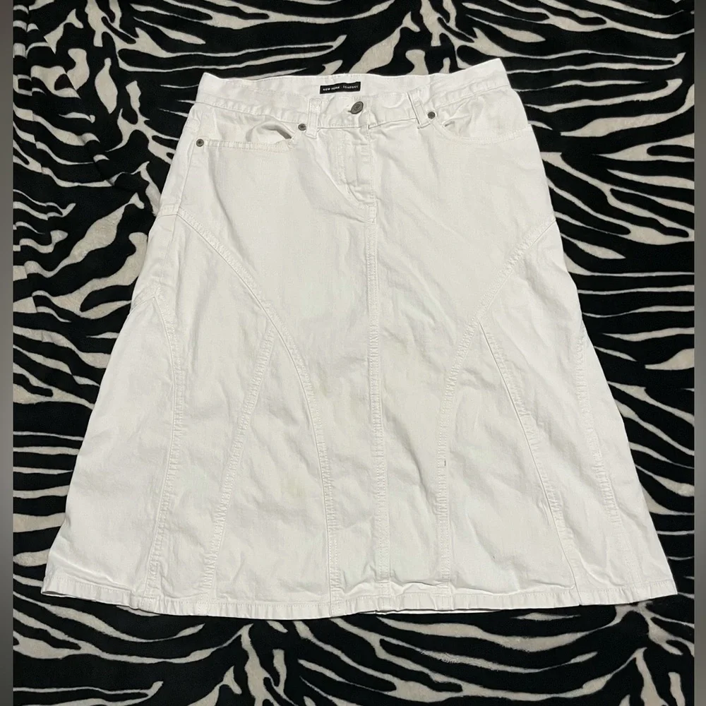 90s y2k White denim midi skirt